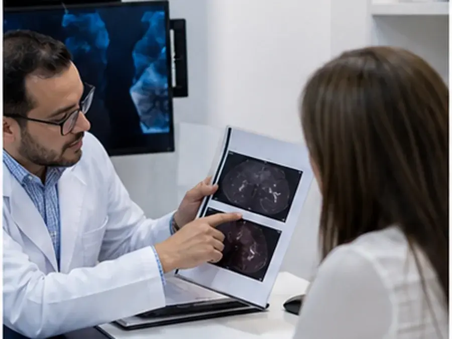 Consulta de gastroenterología con revisión de estudios e imágenes