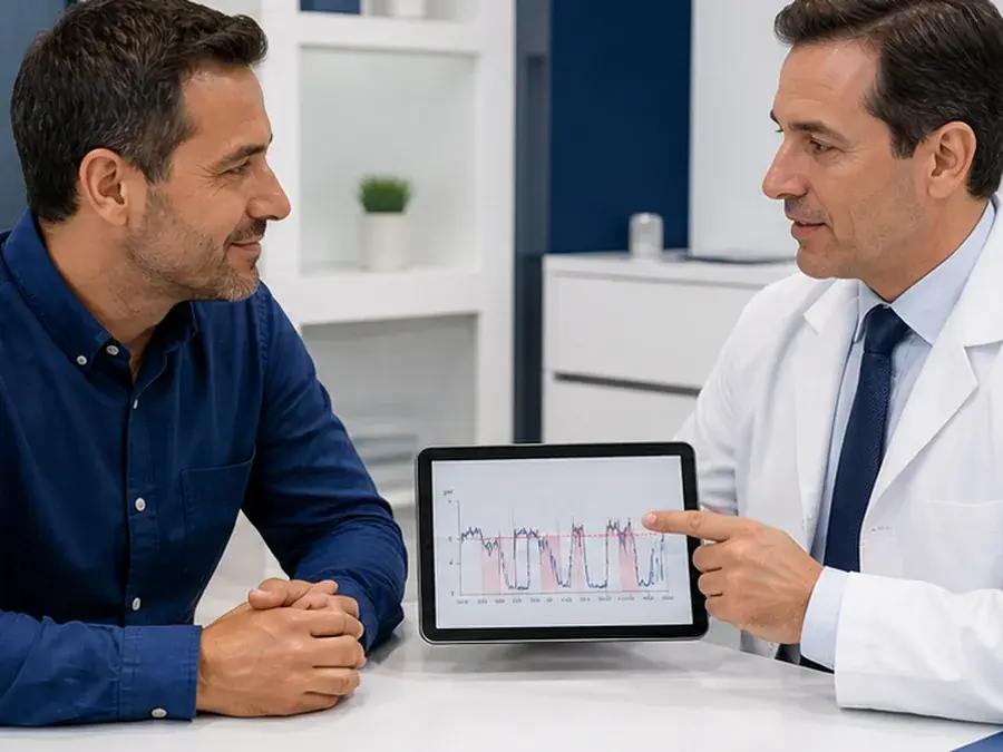 Gastroenterólogo explicando los resultados de la pH-metría